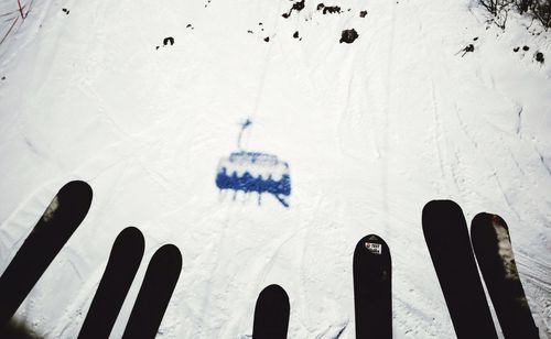 Cropped image of ski over snow covered field