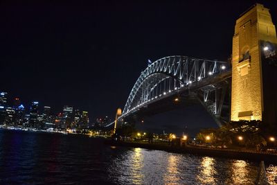 Bridge over river at night