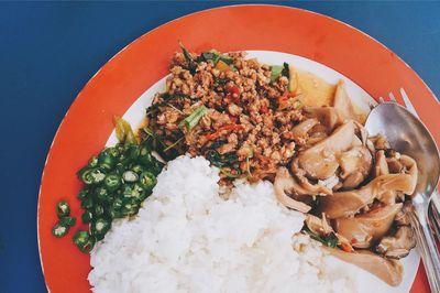 High angle view of vegetables in bowl on table