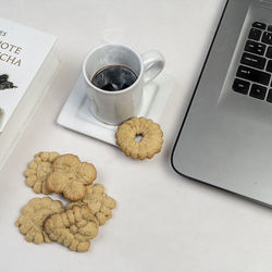 High angle view of coffee cup on table