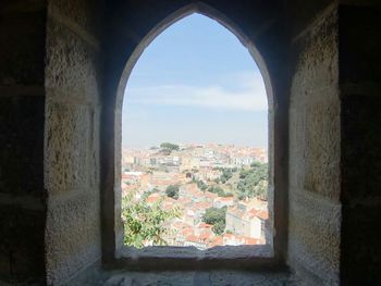 Cityscape seen through window