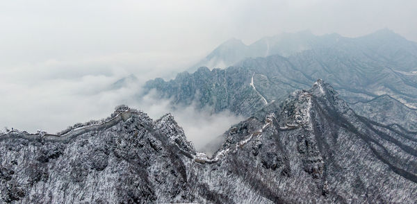 Panoramic view of snowcapped mountains against sky