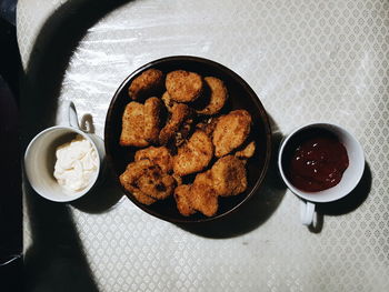 Directly above shot of breakfast served on table