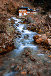 Stream flowing through rocks in forest