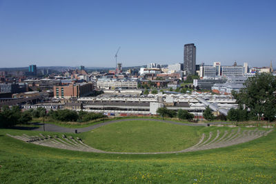 Panoramic view of sheffield city against sky
