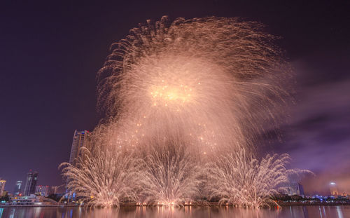 Low angle view of firework display at night