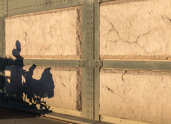 Shadow of woman walking on wall