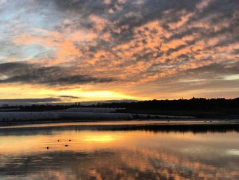 Scenic view of lake against sky during sunset