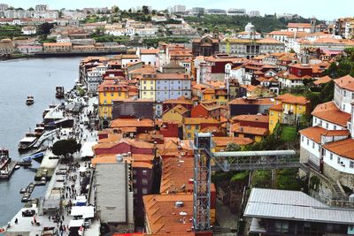 High angle view of buildings in city