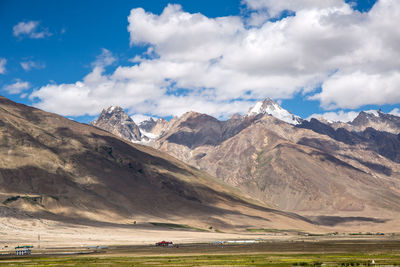 Scenic view of snowcapped mountains against sky