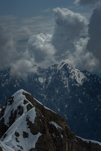 Scenic view of snowcapped mountains against sky