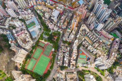 High angle view of buildings in city