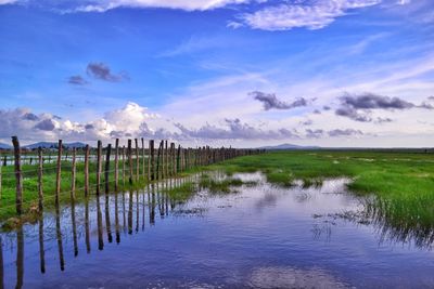 Scenic view of lake against sky