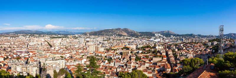 High angle shot of townscape against sky