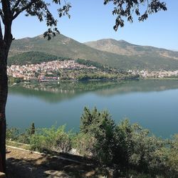 Scenic view of lake with mountains in background