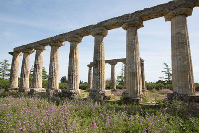 Low angle view of old ruins against sky