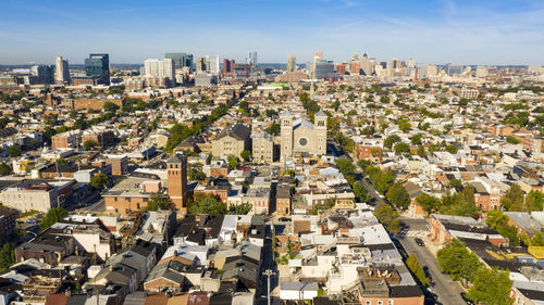 High angle view of townscape against sky