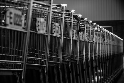 Stack of shopping carts in room