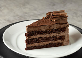 Close-up of chocolate cake in plate