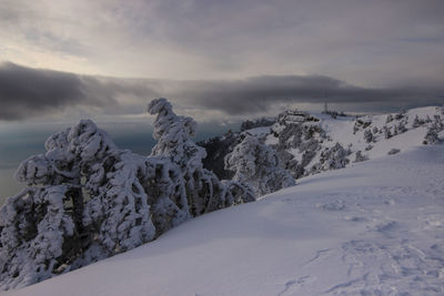 Snow covered mountains against sky