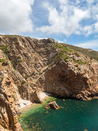 Scenic view of rocks on land against sky