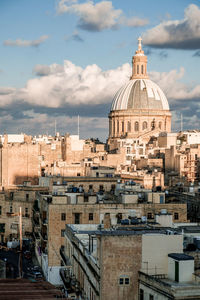 High angle view of buildings against sky