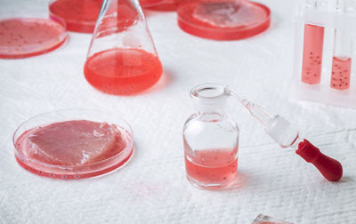 High angle view of glasses on table