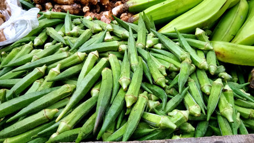 High angle view of vegetables for sale at market stall