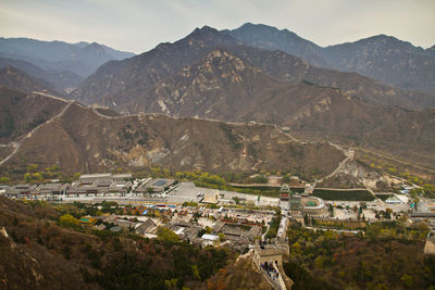 High angle view of buildings in town