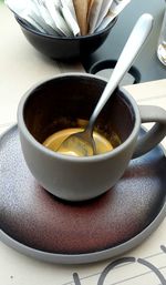 Close-up of coffee cup on table