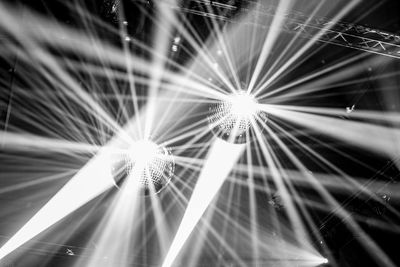 Low angle view of shiny disco balls at nightclub