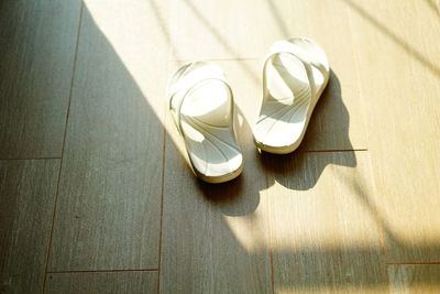 High angle view of shoes on floor