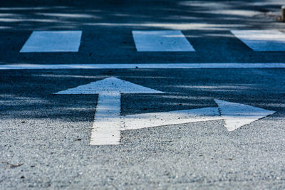 High angle view of arrow symbol on road