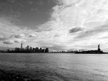 Panoramic view of buildings against cloudy sky