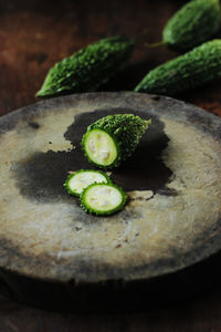 High angle view of vegetables in plate
