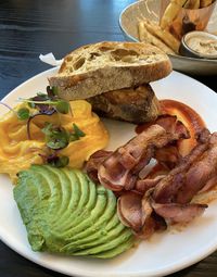 High angle view of breakfast served in plate