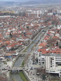 High angle view of buildings in city