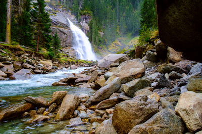 Scenic view of waterfall in forest