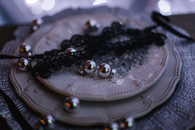 High angle view of cake in plate on table