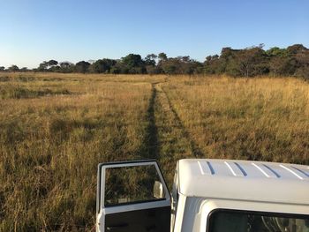 Scenic view of field against clear sky
