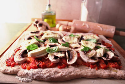 Close-up of pizza on table