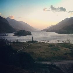 Scenic view of mountains at sunset