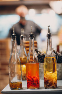 Close-up of beer glass on table