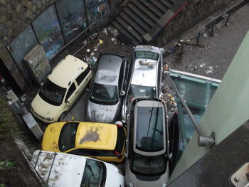 High angle view of cars on street in city