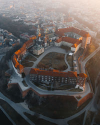 Aerial view over the wawel royal castle 