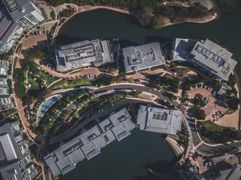 High angle view of buildings in city