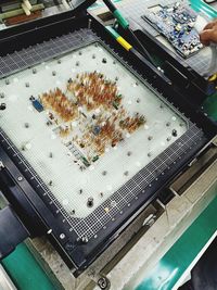 High angle view of food on table