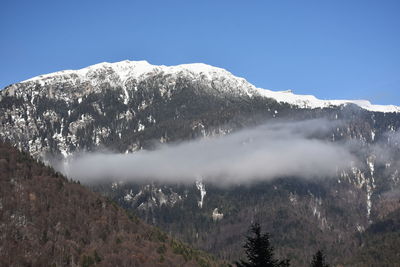 Scenic view of snowcapped mountains against clear sky