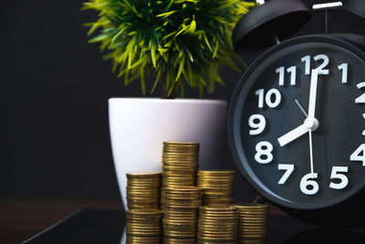 Close-up of coins on table
