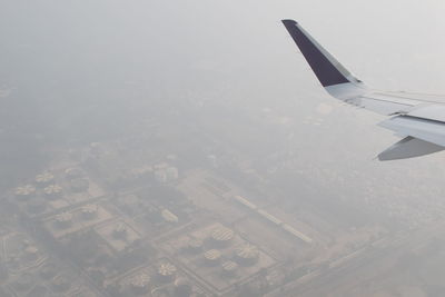 Aerial view of airplane wing